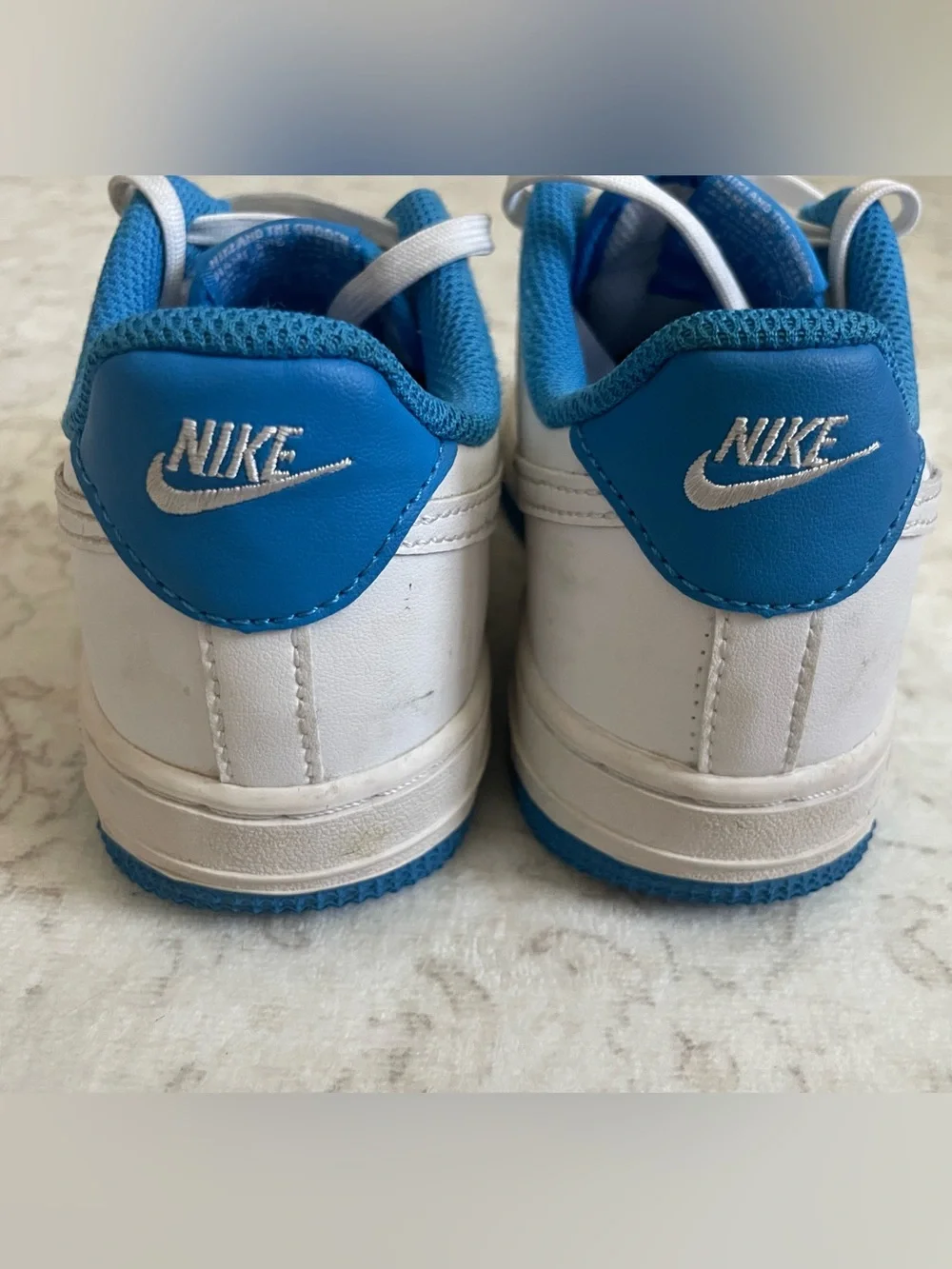 Nike Force 1 White and Light Blue Low-Top Sneakers